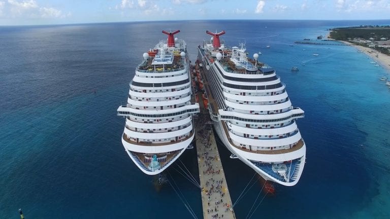 Drone Video of Two Carnival Cruise Ships in Port at Grand Turk
