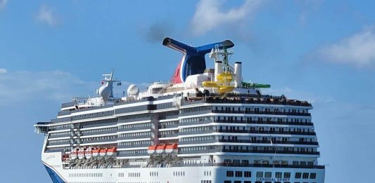 Carnival cruise ship leaving the port of Nassau