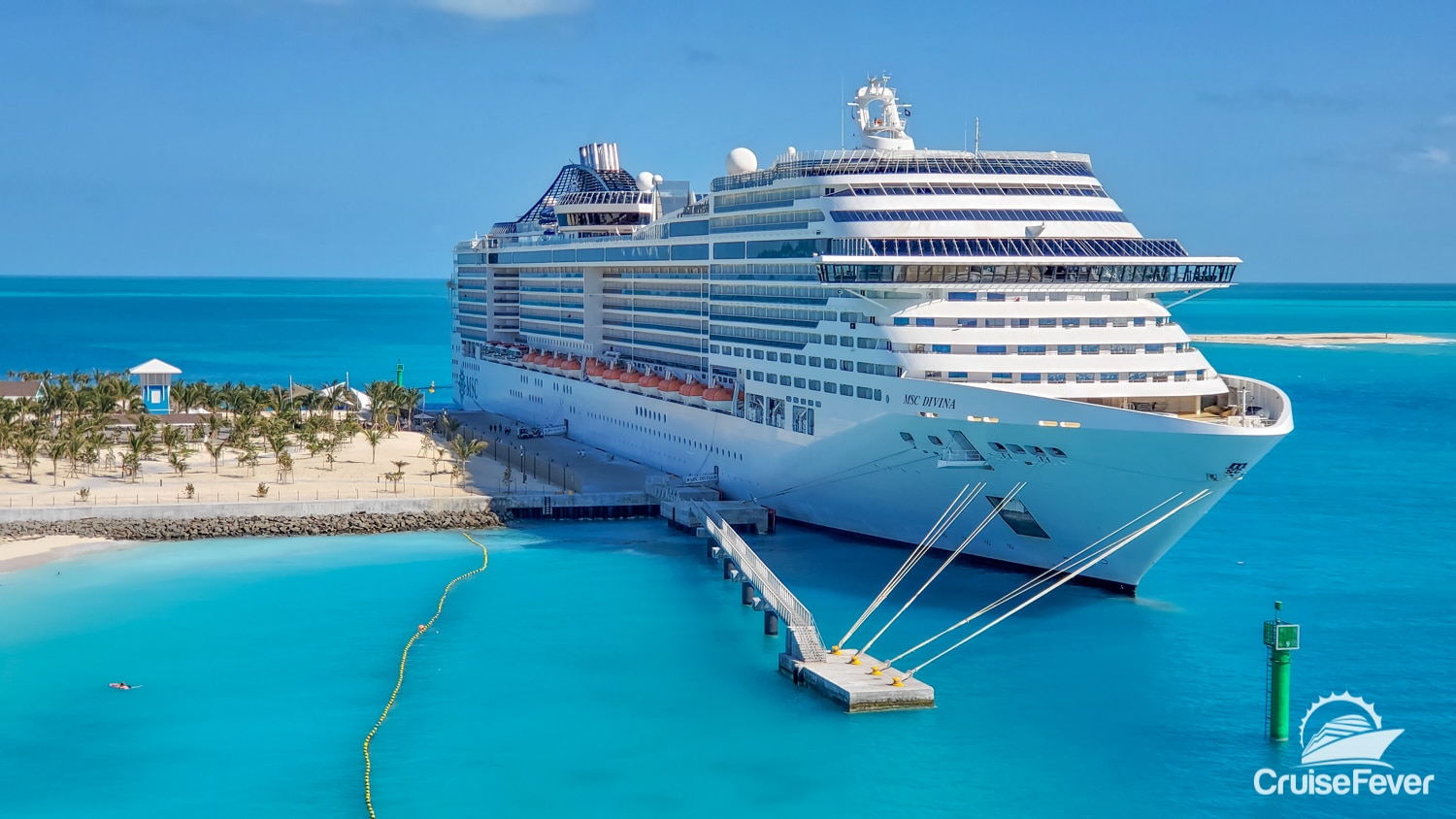 MSC Divina cruise ship docked at Ocean Cay in the Bahamas