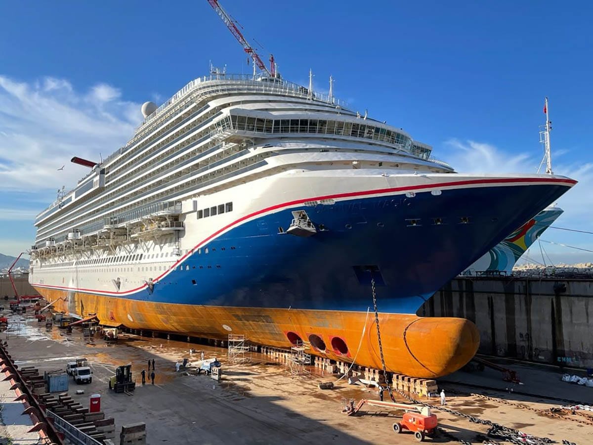 cruise ship blue hull