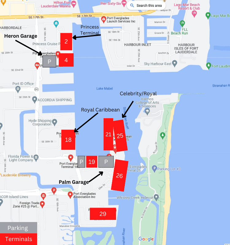 plan du parking de port everglades, fort lauderdale