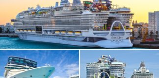 Multiple cruise ships in grid showing Star of the Seas, Icon of the Seas and Norwegian Epic