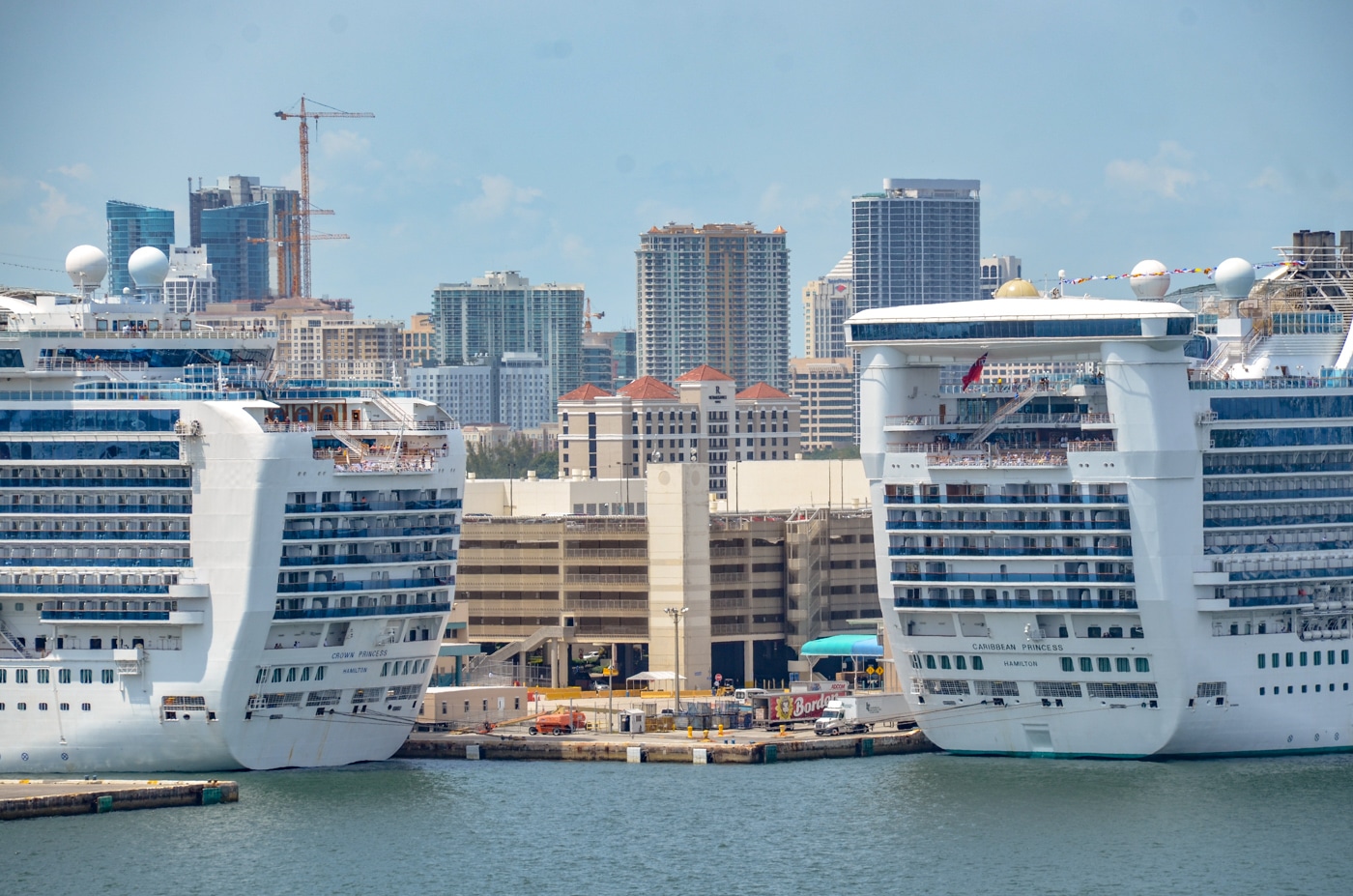princess cruise ships at port everglades with parking garage between