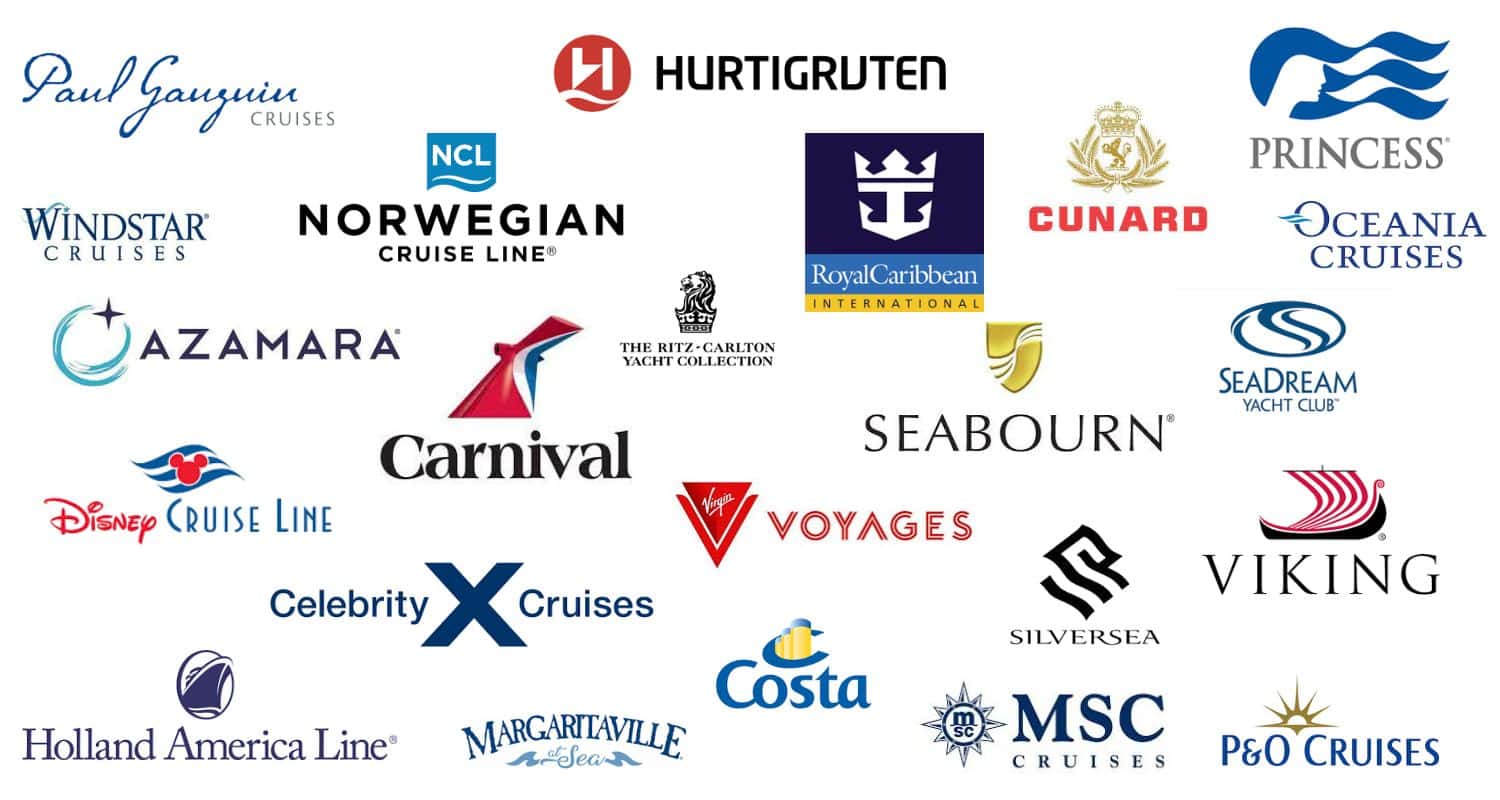 cruise line logos from many different companies on white background