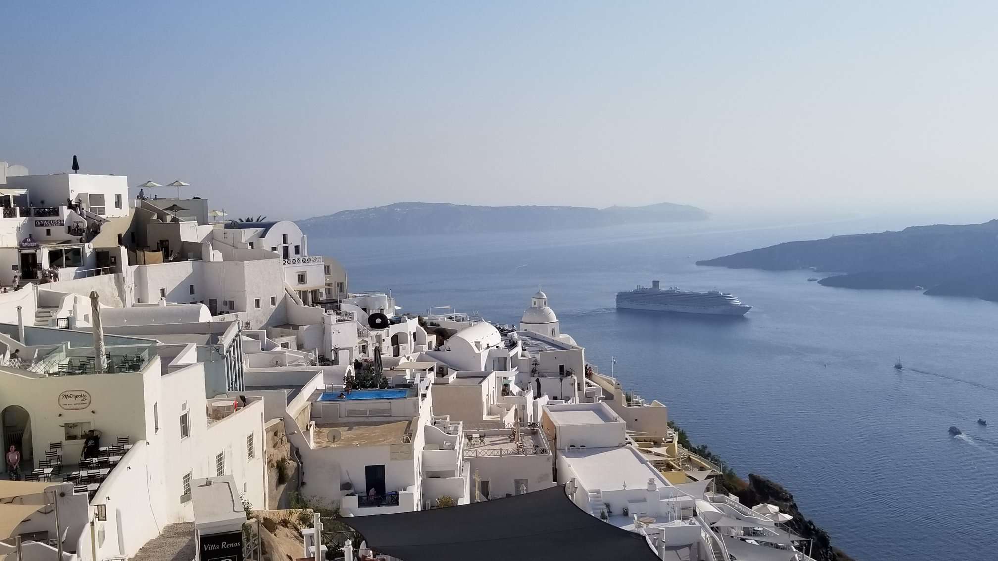 Cruise ship off coast of Greek city of Santorini