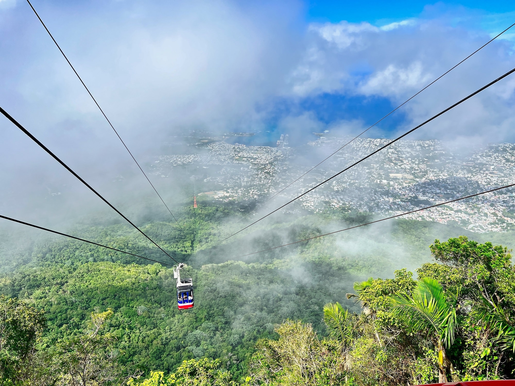 Cable car going up the mountain at mount isabel de torres