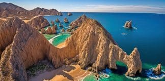 Rock formations on ocean at Land's End in Cabo San Lucas