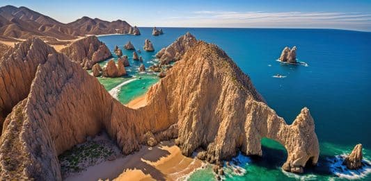 Rock formations on ocean at Land's End in Cabo San Lucas