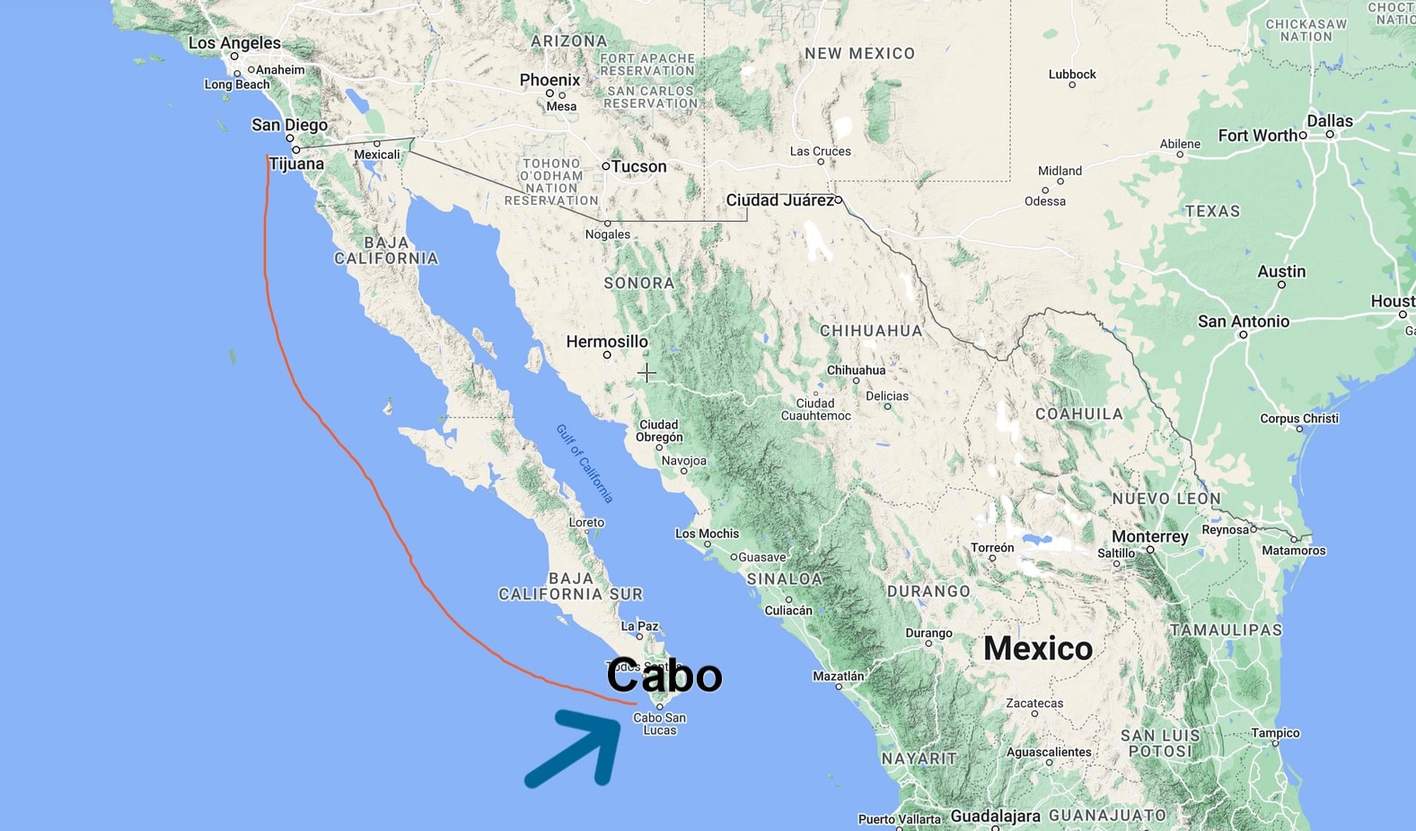 map of cabo san lucas mexico in relation to the united states and san diego
