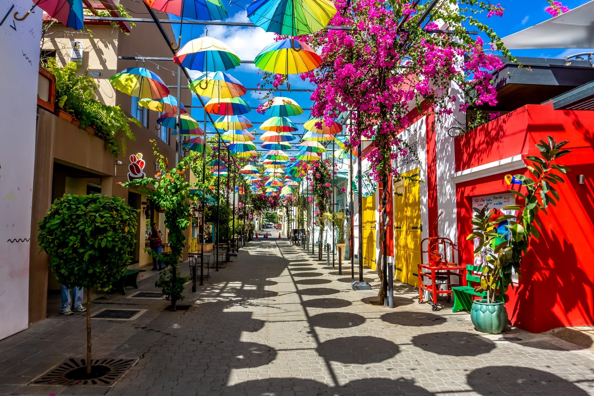 umbrella street in Puerto Plata Dominican Republic with vibrant colors