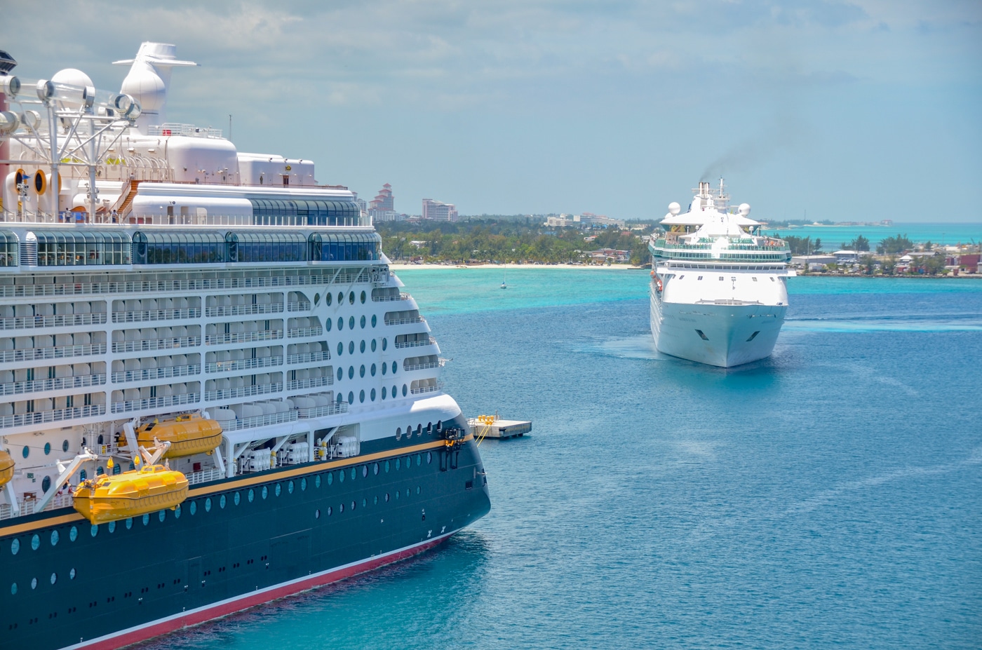 cruise ship pulling into Nassau Bahamas
