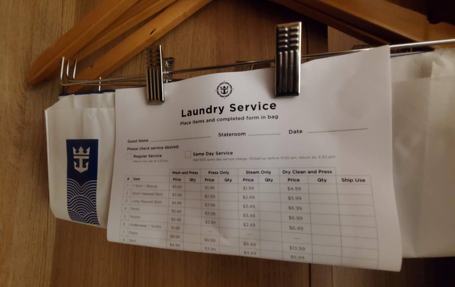 Royal Caribbean laundry pricing