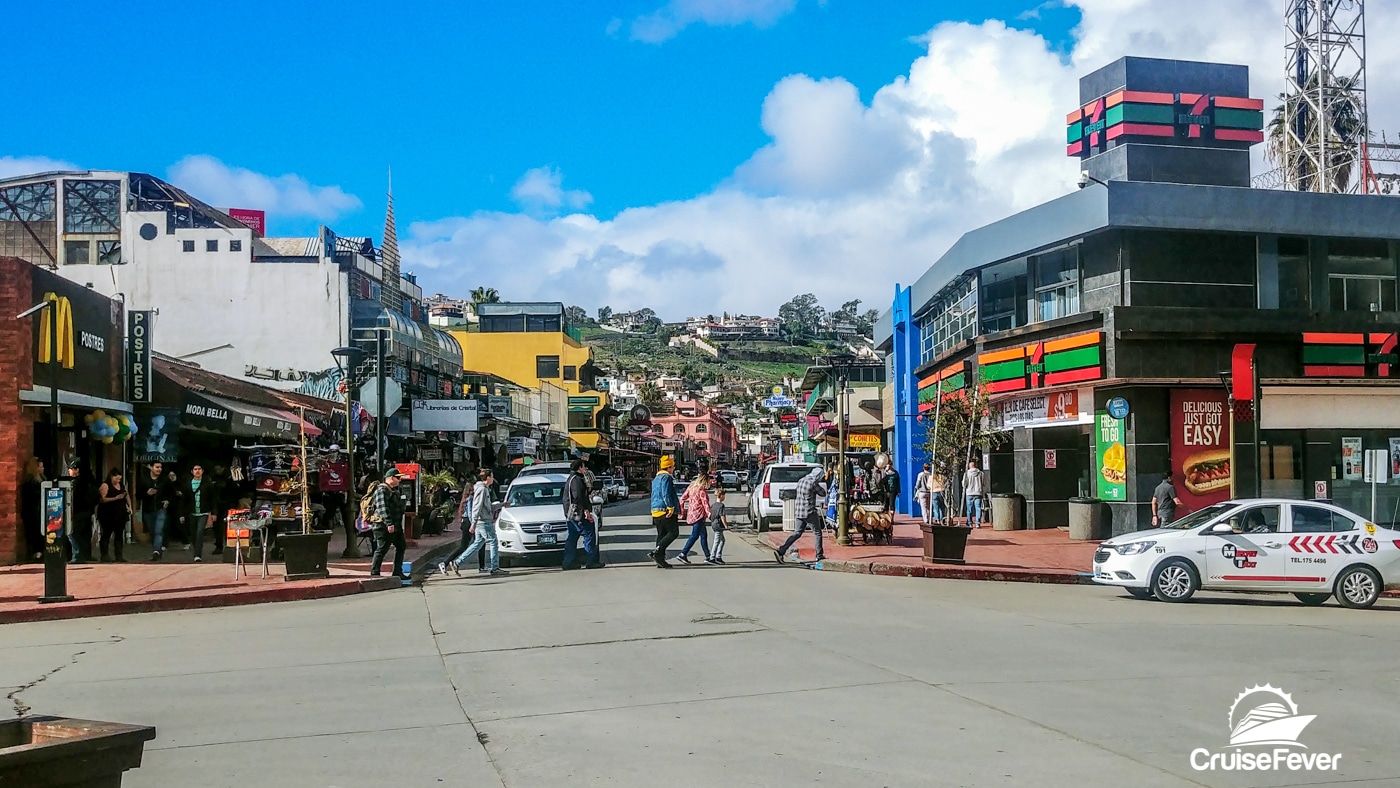 busy shopping market on first street and vendors in Ensenada
