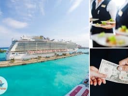 cruise tipping: cruise ship in Nassau with wait staff and cash tip