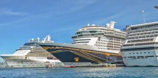 Cruise ships in port in Nassau: Disney, Celebrity, and Carnival