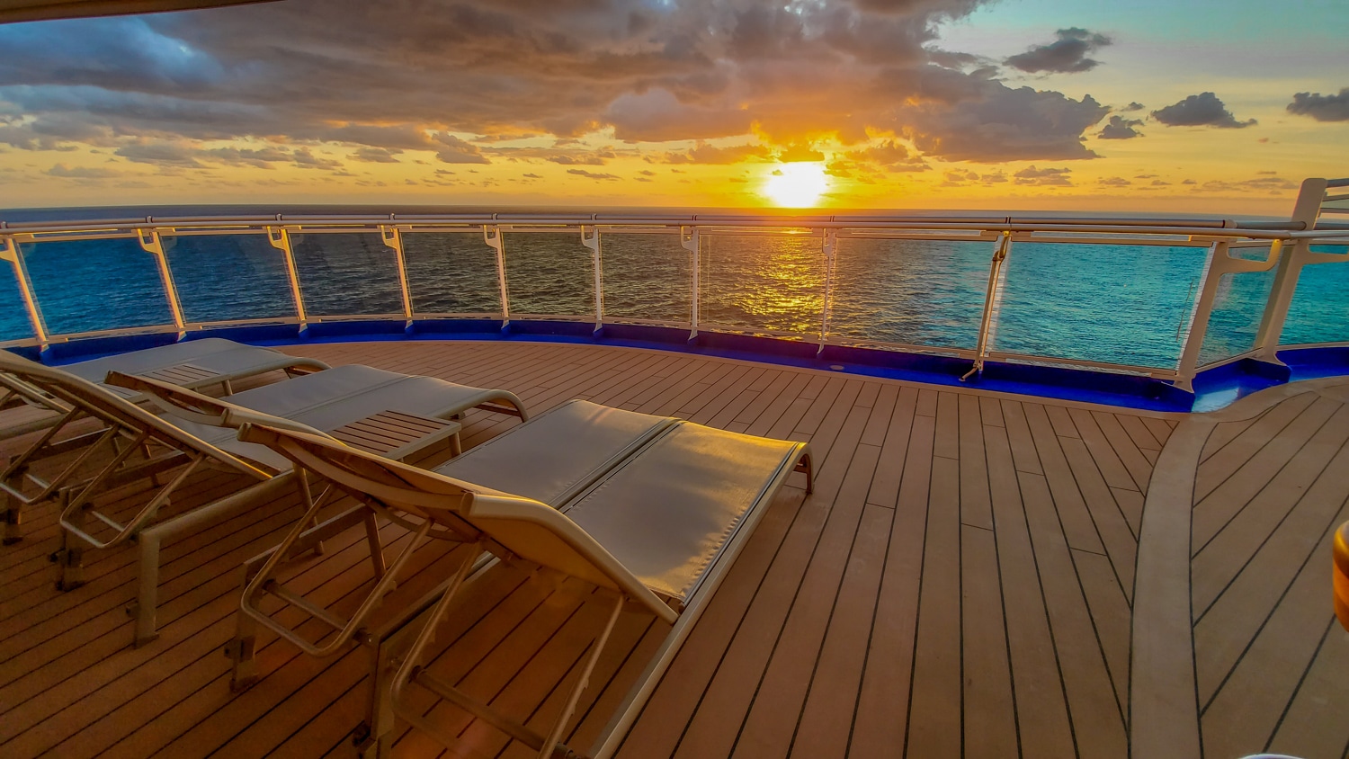 Cruise packing: Sun setting on back of Sky Princess cruise ship