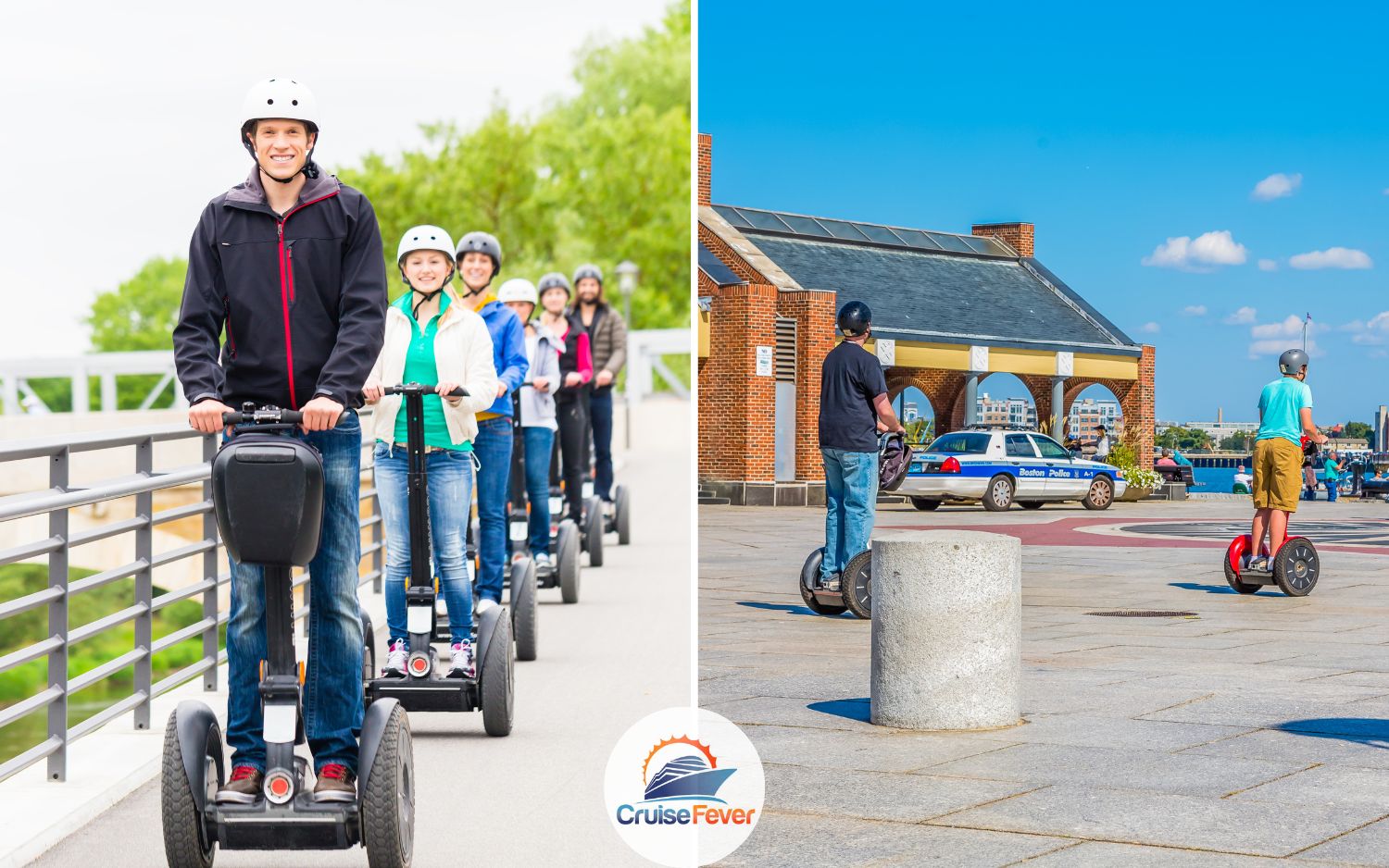 People riding segways in single file in city