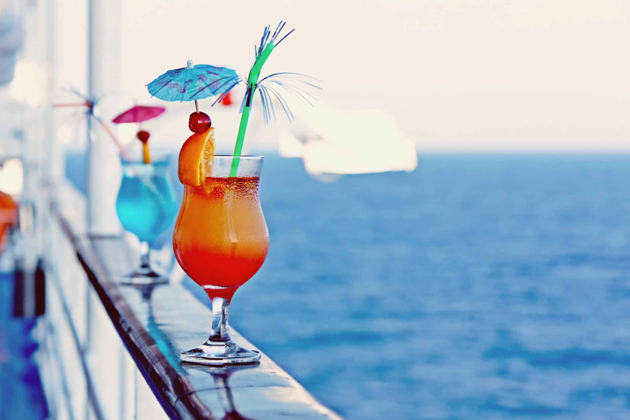 Drinks on the railing of a cruise ship
