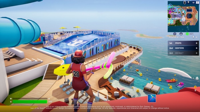 flowrider and pool deck from Icon of the Seas on Fortnite game map