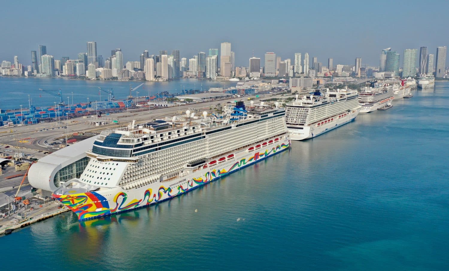 Cruise ships lines up in Port Miami