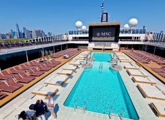 MSC Meraviglia pool deck in New York City cruise port