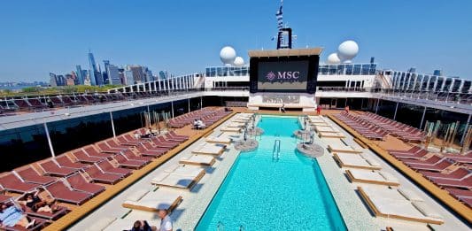 MSC Meraviglia pool deck in New York City cruise port