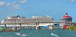 Norwegian Escape and Virgin cruise ships in PortMiami