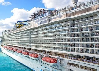 Norwegian Escape from side view in port in Nassau