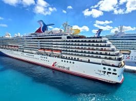 Carnival Legend in cruise port in Nassau on sunny day
