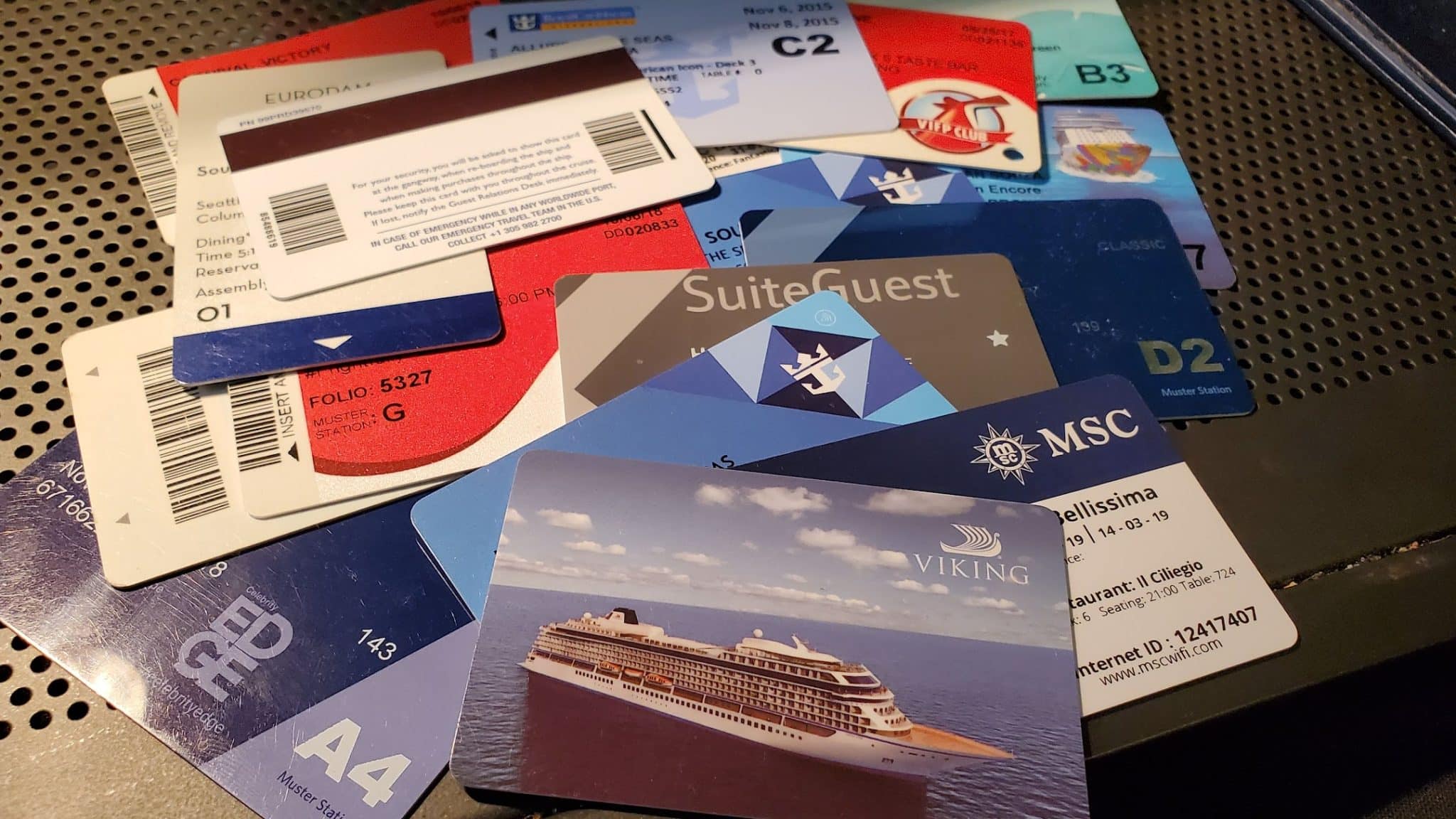 cruise cards on a desk