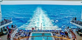 Caribbean Princess cruise ship showing aft pool and view