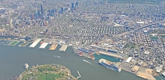 aerial view of aMSC cruise ship in Brooklyn cruise terminal(1)