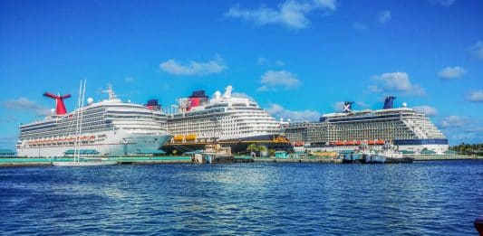 Cruise ships docked in Nassau, Bahamas