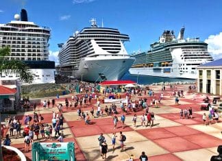 Cruise ships in port at St. Maarten in the Caribbean