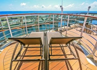 loungers on a cruise ship lido deck in Nassau, Bahamas