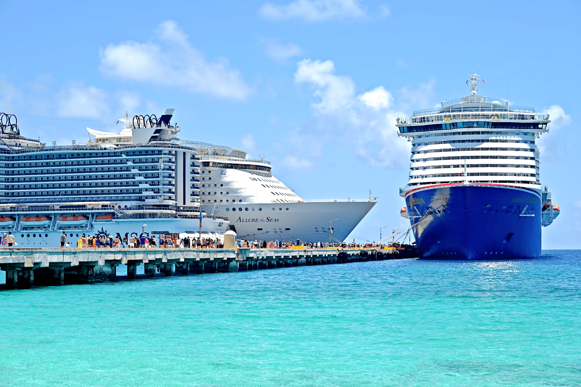 Costa Maya cruise port with Celebration, Seaside and Allure of the Seas