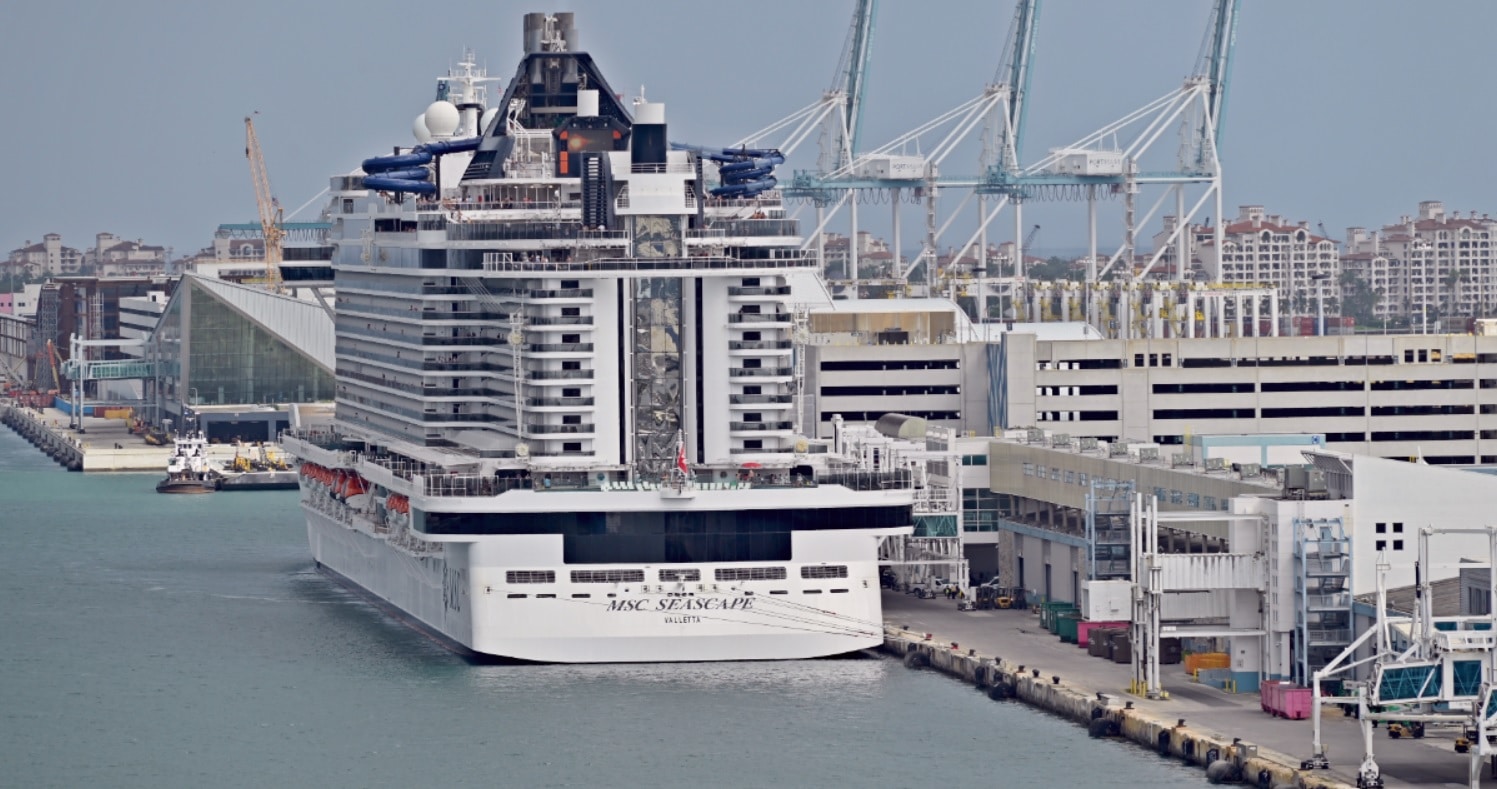 cruise parking at miami cruise port with MSC Seaside in dock
