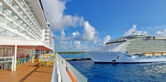 two cruise ships in port at Costa Maya, Royal Caribbean and Carnival