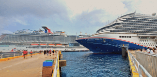 Two Carnival ships in port at Cozumel Mexico
