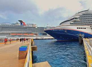 Two Carnival ships in port at Cozumel Mexico