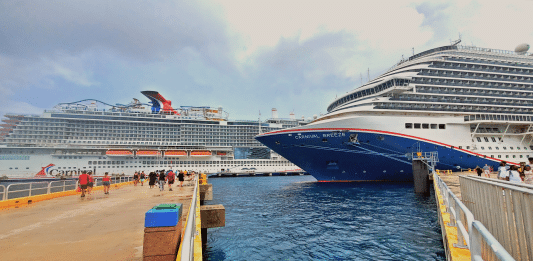 Two Carnival ships in port at Cozumel Mexico