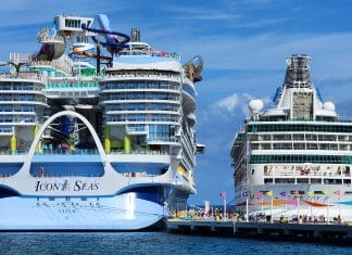 Royal Caribbean's Icon of the Seas (Left) is the largest cruise ship ever built and will sail its inaugural cruise this weekend.
