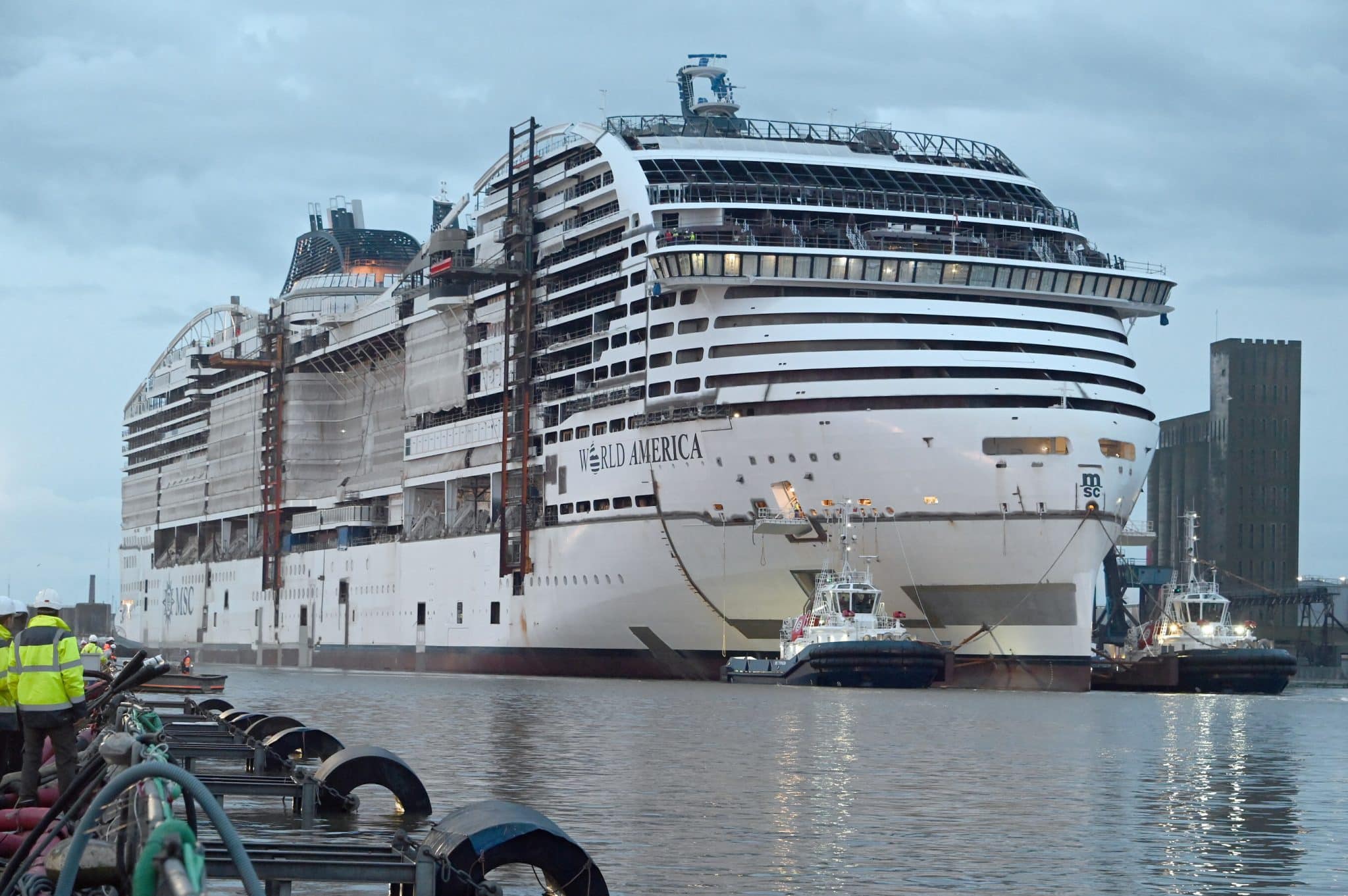 MSC World America is floated out at the shipyard