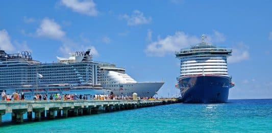 Three cruise ships docked in Costa Maya