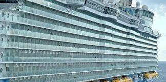 Allure of the Seas side of ship in cruise port