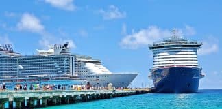 Three cruise ships docked in Costa Maya, Mexico