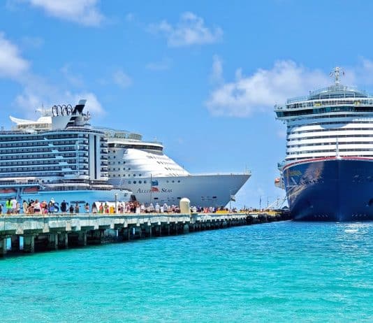 Three cruise ships docked in Costa Maya, Mexico