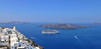 Cruise ships in Santorini Greece