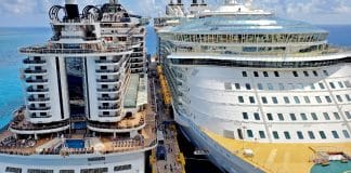 Two cruise ships in Costa Maya, MSC Seaside and Allure of the Seas