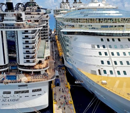 Two cruise ships in Costa Maya, MSC Seaside and Allure of the Seas